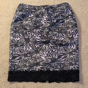 Doncaster Collection Silk Black & White Floral Pencil Skirt Size 10